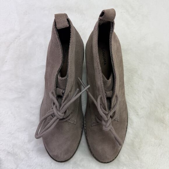 Sonoma Nadine Taupe Suede Wedge Ankle Boots Women’s Size 7 - Picture 8 of 10
